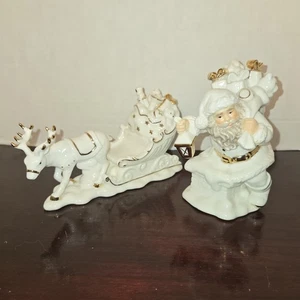 Classic Treasure Porcelain Collectible Santa w/ Sleigh & Reindeer Figurines - Picture 1 of 16