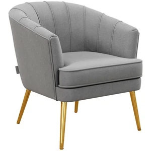 HOMCOM Poltroncina da Camera in Velluto Grigio con Gambe Dorate in Acciaio - Foto 1 di 10