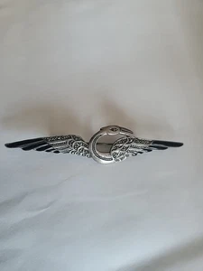 Spilla cigno vintage argento sterling 925 onice e pietra marcasite barretta - Foto 1 di 8