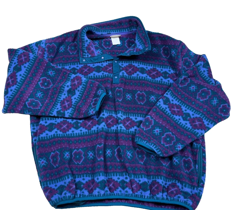 Suéter Vintage LL Bean Hombres XL Pullover Snap T Polar Azul Púrpura Suroeste Foto 1 de 4