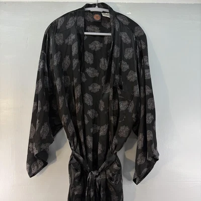 Bata de baño Harley Davidson para hombre talla única negra con logotipo de seda ropa de salón motocicleta Foto 1 de 4