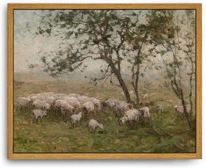 Gerahmte Leinwand Wandbild Vintage Druck Ölgemälde Schaf Bauernhof Wiese Weideland - Bild 1 von 12