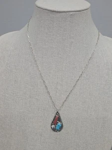 Vintage Silver Turquoise And Coral Necklace 4 Grams Native American #N111 Vance - Picture 1 of 12