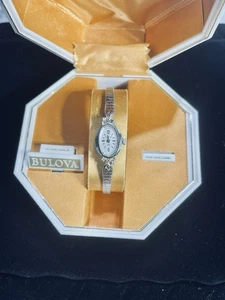Vintage Bulova 14k Watch Ladies 10k GF Band Diamond Art White Gold 219848 Rare - Picture 1 of 16