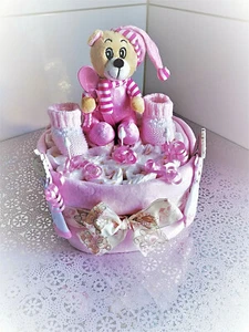 Windelgeschenk Windeltorte zur Geburt, Taufe , Mädchen - Bild 1 von 3