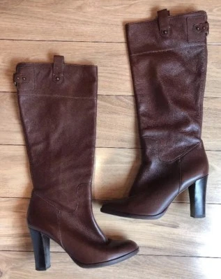 Talla 9 BANANA REPUBLIC Botas de Moda Cuero Marrón Media Pantorrilla 4" Tacón Alto Usadas en Excelente Condición  Foto 1 de 4