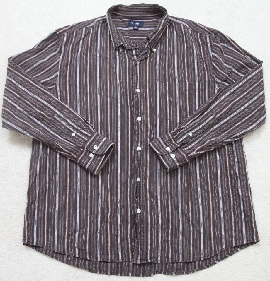 Sonoma Dress Shirt XL Extra Large Long Sleeve Brown & White Striped Cotton 1-38 - Image 1 of 4