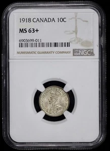 1918 Canada Silver 10c NGC MS 63+ - Picture 1 of 4