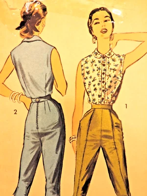 1950s Miss Advance 8273 Pedal Pushers Crop Pant/Blouse Sz: 14 B34 Complete - Image 1 of 4