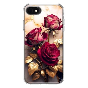 For Apple iPhone 6/7/8/SE 3 2022 Shockproof Hybrid Case, Gold Marble Red Roses - Picture 1 of 8