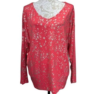 NWT Chico's Touch of Cool 3/4 Sleeve Pink Silver Foil Animal Print Top Large - Picture 1 of 7