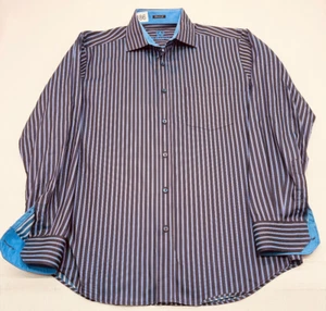 Bugatchi Uomo Long Sleeve Button Down Mens XL Striped Shirt 100% Cotton 3186 - Picture 1 of 8