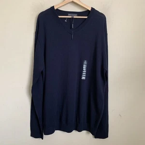 Hart Schaffner Marx Sweater Navy Blue V-Neck Extra Fine Merino Wool Size XLT NEW - Picture 1 of 6
