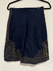 VTG Marie St Claire Womens Shorts Size 6 Linen Embroidery Blue Gold Timeless Zip - Picture 1 of 14