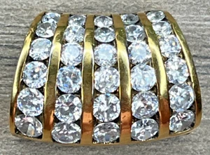 Vintage Sterling 925 Gold Vermeil CZ 5 Channel Set Domed Slide Pendant 3/4'' 4g - Picture 1 of 15