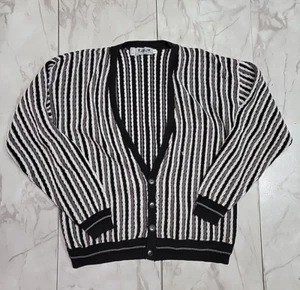Vintage Lavane New York Striped Four Button Cardigan Sweater Men L Made In USA - Picture 1 of 8