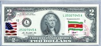 Two Dollar Bill US Currency Federal Reserve Note Paper Money Stamp Flag Suriname