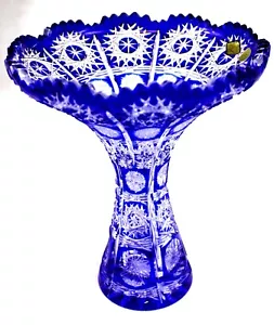 Czech Republic Hand Cut to Clear 24% Lead Bohemian Blue Cobalt Crystal Vase #10 - Picture 1 of 6