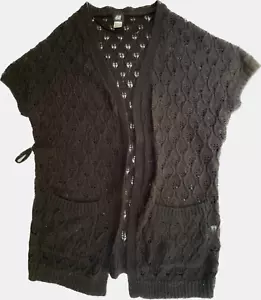 H&M Black Knit Short sleeve Pattern Long length Open Front Cardigan, Small - Picture 1 of 7