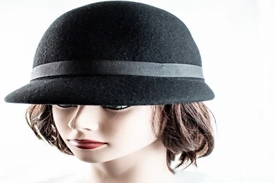 1970's ENGLAND Black Solid Jockey Wool Vintage Women Horse Riding Hat Size M 7 - Image 1 of 4