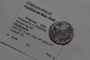 🧠🇩🇪 GERMANY SUPER FRANKFURT 1 KREUZER 1839 SILVER CITY VIEW B79 #5927 - Picture 1 of 3