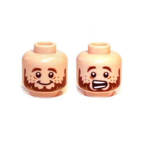 LEGO - Minifigura, Cabeza - Barba Marrón y Pecas, Sonrisa / Patrón de Miedo (Ori) Foto 1 de 1