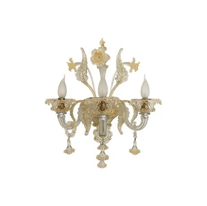 Murano Glass three Arm Wall Light Sconce Candelabra style Gold Flowers Vintage - Picture 1 of 11