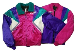 Arctic Cat Women Medium Snowmobile Coat 3 in 1 Neon Pink Purple Green Gold Trim - Picture 1 of 12
