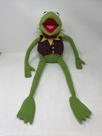 Vintage Muppets Kermit Frog Plush Eden Toys Jim Henson 24" Plaid Vest Bow 80s Cover