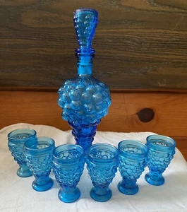 EMPOLI glass cobalt - electric blue 8 piece set Decanter & 6 glasses CIRCA 1960s - Picture 1 of 8
