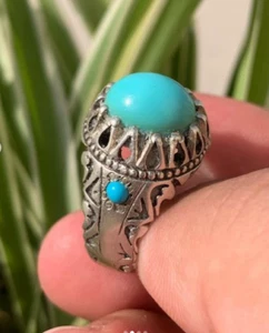 Natural Turquoise Ring Original Feroza Light Blue Feroza Ring Sterling Silver - Picture 1 of 3