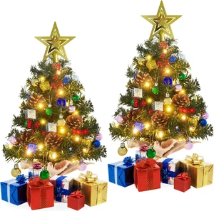 2 Pack Mini Christmas Tree, 2FT Artificial Small Christmas Tree with 50 Lights P - Picture 1 of 7