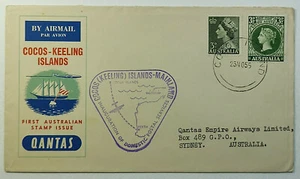 1955 FDC Australia First Airmail Flight Cocos (Keeling) Islands Qantas Airlines - Picture 1 of 2