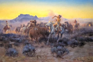 Roping Fresh Mount by Charles M Russell Western Giclee Art Print + Free Shipping - Picture 1 of 4