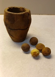 Indianer Artefakt - Ton Keramik Tasse & 5 Hartstein Marmor Spiel Kugeln - Bild 1 von 14