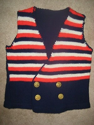 CHALECO SUÉTER PATRIÓTICO TALLA S NIÑO HECHO A MANO POR LA ABUELA - BOTONES DORADOS Foto 1 de 2