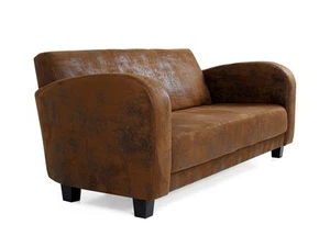 Dreisitzer Sofa Couch Loungesofa ANTO Wildlederoptik Braun Füße Nussbaumfarbig - Bild 1 von 5