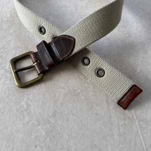 Vintage Eddie Bauer weicher grauer Canvas Gürtel Messingschnalle Lederakzente - Damen groß - Bild 1 von 6