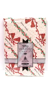 Vintage Holiday Classics Vinyl Tablecloth Flannel Back 52x70" Oval Bells Ribbon - Picture 1 of 4