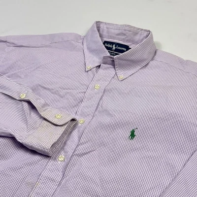 Ralph Lauren 衬衫男式大号紫色格子布莱克纽扣棉质小马 — 第 1/4 张图片