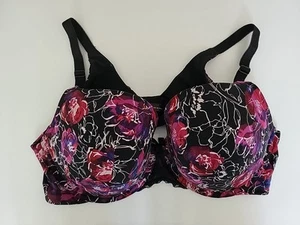 Torrid Bra 40 C Floral Padded Underwire Black Pink Purple - Picture 1 of 9