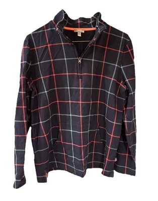 TALBOTS Mujer Azul Cuadros 1/4 Cremallera Pullover Cuello Simulado Top Grande Foto 1 de 4