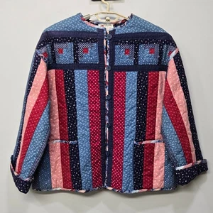 Giacca trapuntata vintage fatta a mano media patchwork Calico Cottagecore arte popolare quercia - Foto 1 di 7