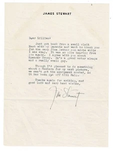 1940s LETTER SIGNED by American movie star JIMMY STEWART mentions Spencer Tracy - Picture 1 of 1