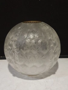 Antique HTF Victorian Fostoria Etched Orchid Frosted Glass Globe GWTW Lamp Shade - Picture 1 of 11