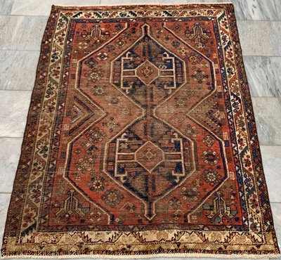 4x5 ft Vintage Afghan Handmade Rug Oriental Tribal Area Rug Living Room Wool Rug - Image 1 of 4