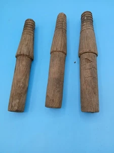 Lot Of 3 Antiq  Wooden Furniture Pegs Tenons Turned Wood Dowels Primitive Rustic - Picture 1 of 8