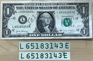 1 Dollar Schein Schein 2017A Tintenfass Kontaminationsfehler Seriennummer - Bild 1 von 2