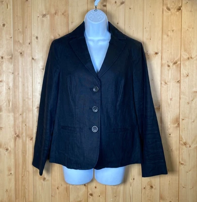 EUC LL Bean Black Blazer Linen Cotton Breathable Three Button Lined Sleeves Sz 4 - Image 1 of 3
