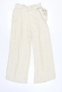 ZARA Women's Beige Paperbag Trousers Wide-Leg - Picture 1 of 12
